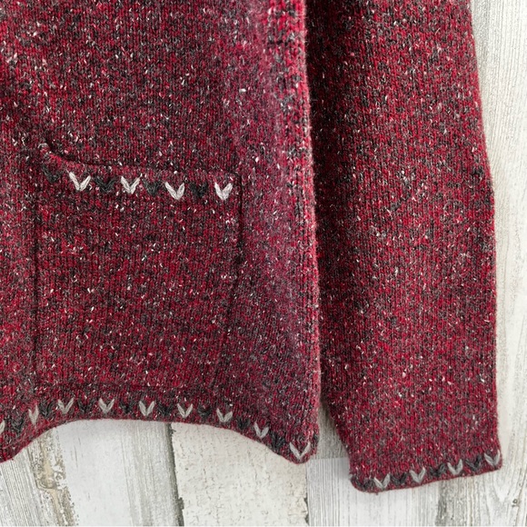 WOOLRICH Ruby Red Grey Button Up Cardigan Sweater L - Picture 7 of 9